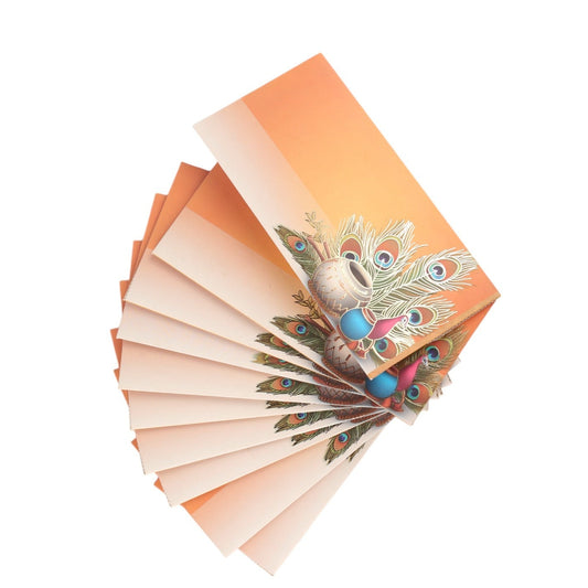 Set of 10 Morpankh envelope set by Dabbiyan, featuring intricate traditional designs on white paper for elegant correspondence.