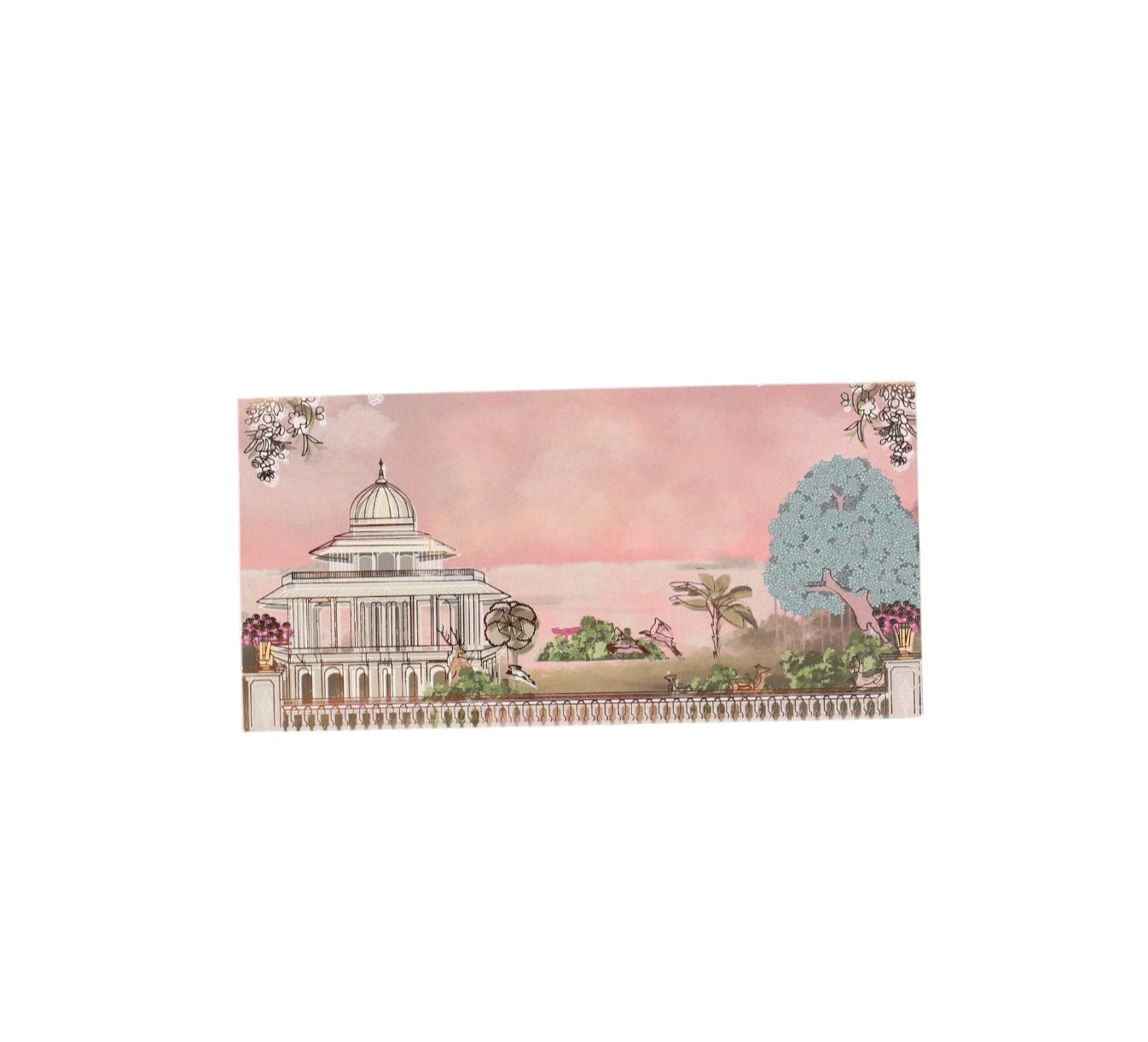 Set of 10 pink castle-themed envelope liners from Dabbiyan, featuring whimsical castle designs for elegant stationery.