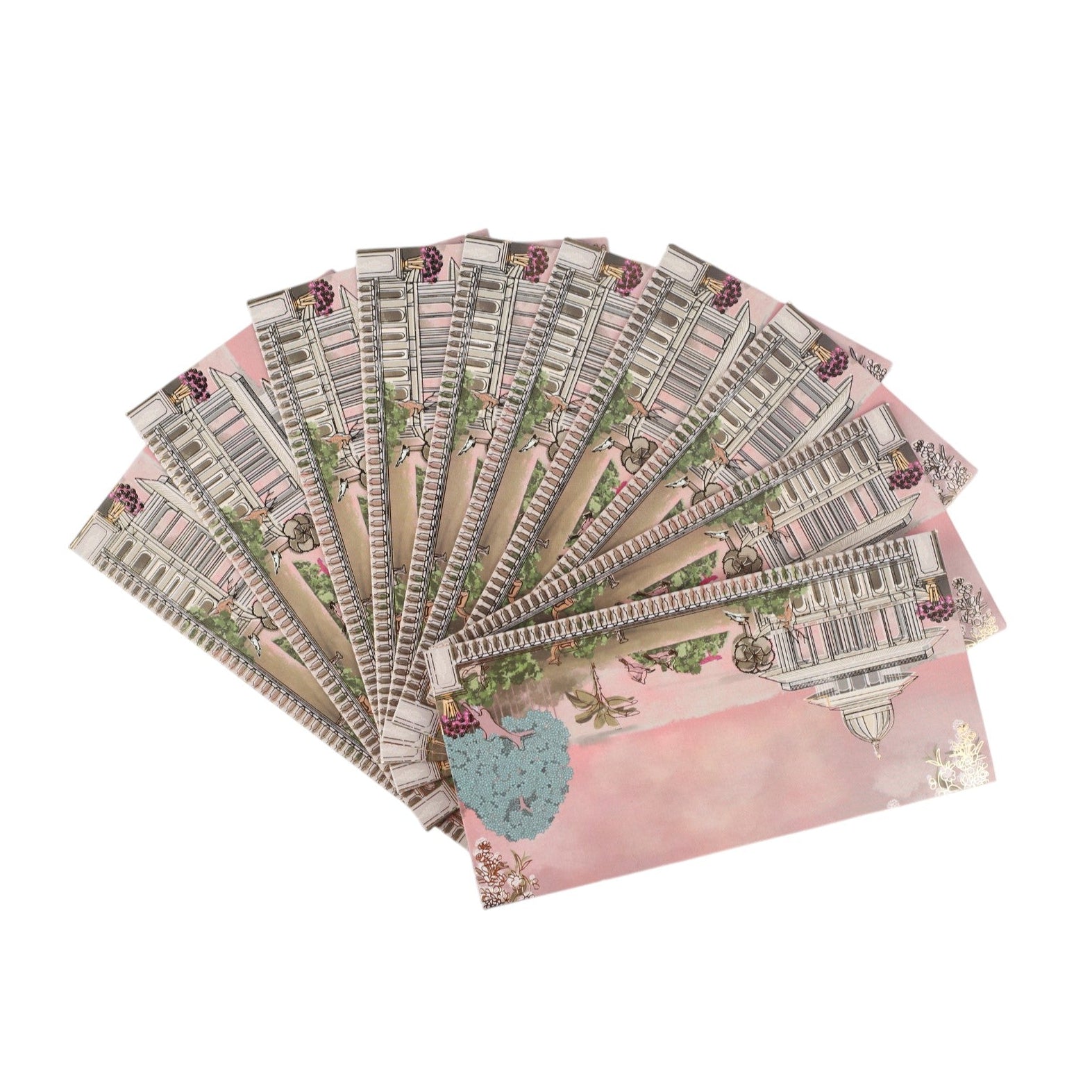 Set of 10 pink castle-themed envelope sets by Dabbiyan, featuring decorative castle illustrations for special occasions.